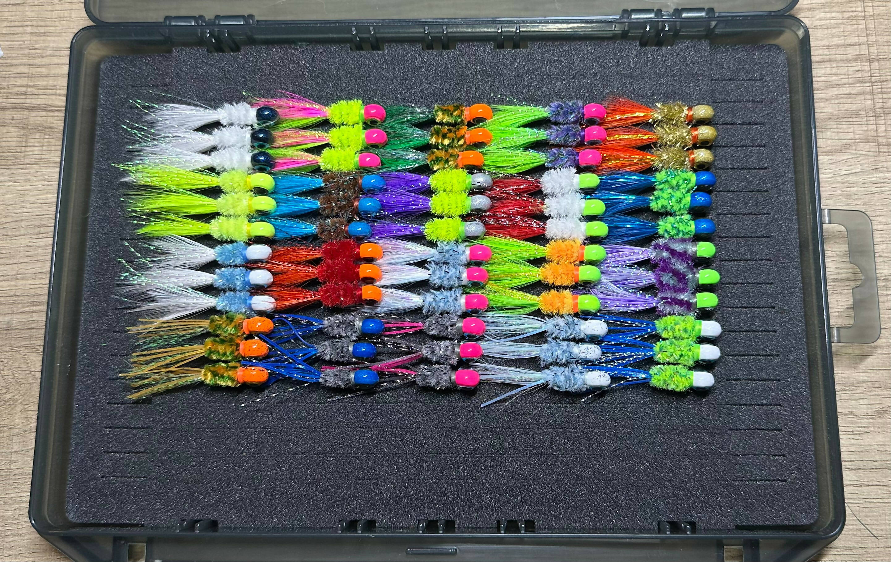 Hand Tied Variety Crappie Jig Box, Various weights and hook Sizes